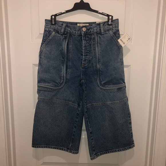New We The Free Free People Havasu Slouchy Cropped Tahoe Blue Jeans Jorts Sz 24 - Picture 7 of 14